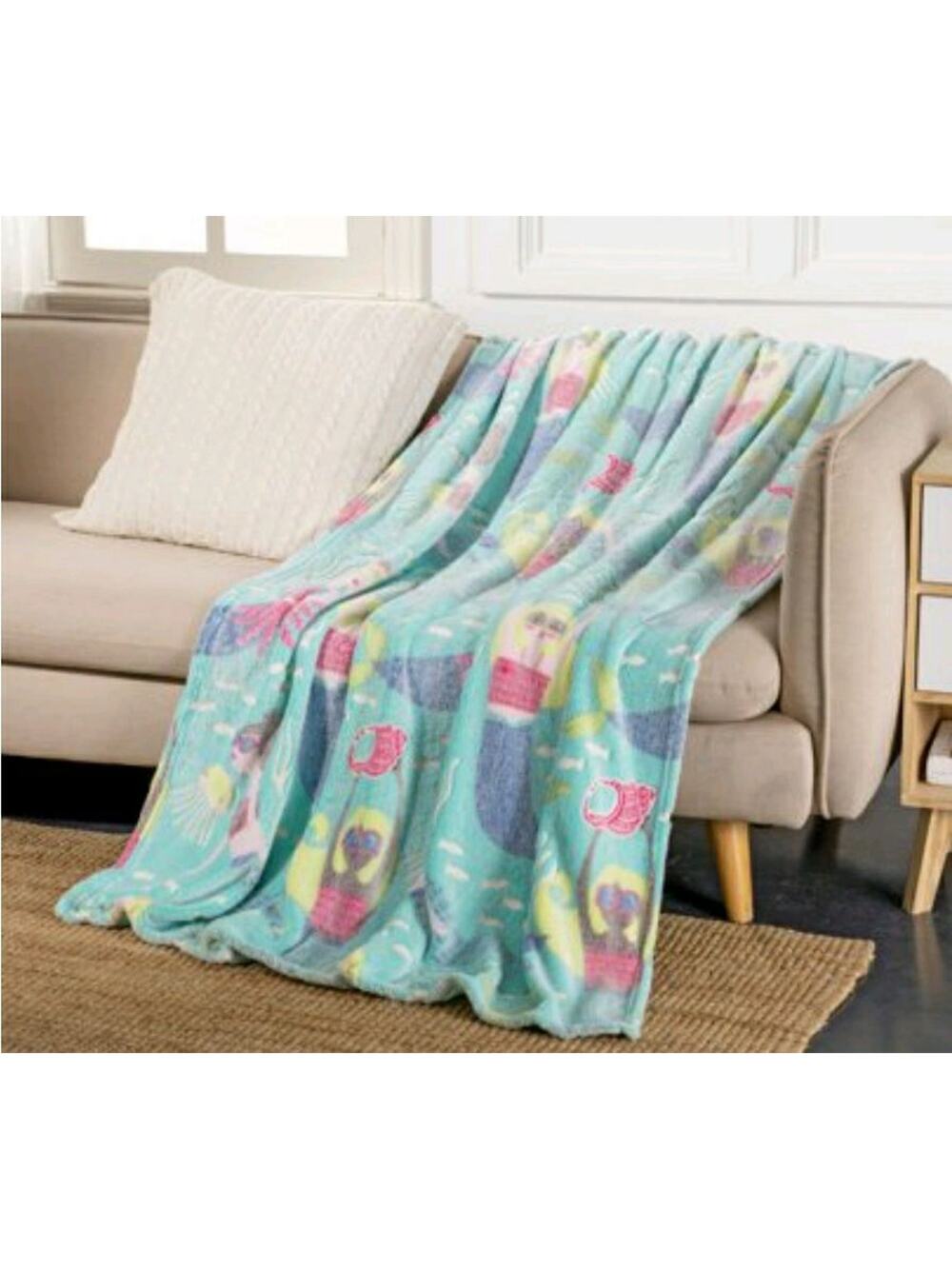 Your Zone Glow in the Dark Soft Ocean Mermaid 50" x 60" Large Warm Throw Blanket